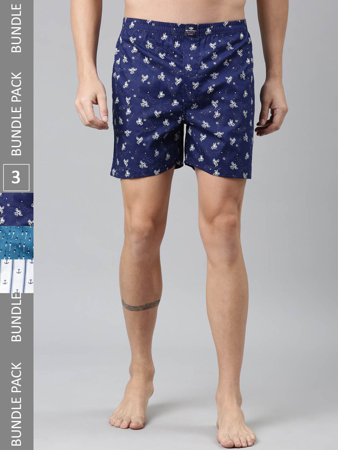 

Metronaut Pack Of 3 Printed Pure Cotton Boxers MB3P062, Navy blue