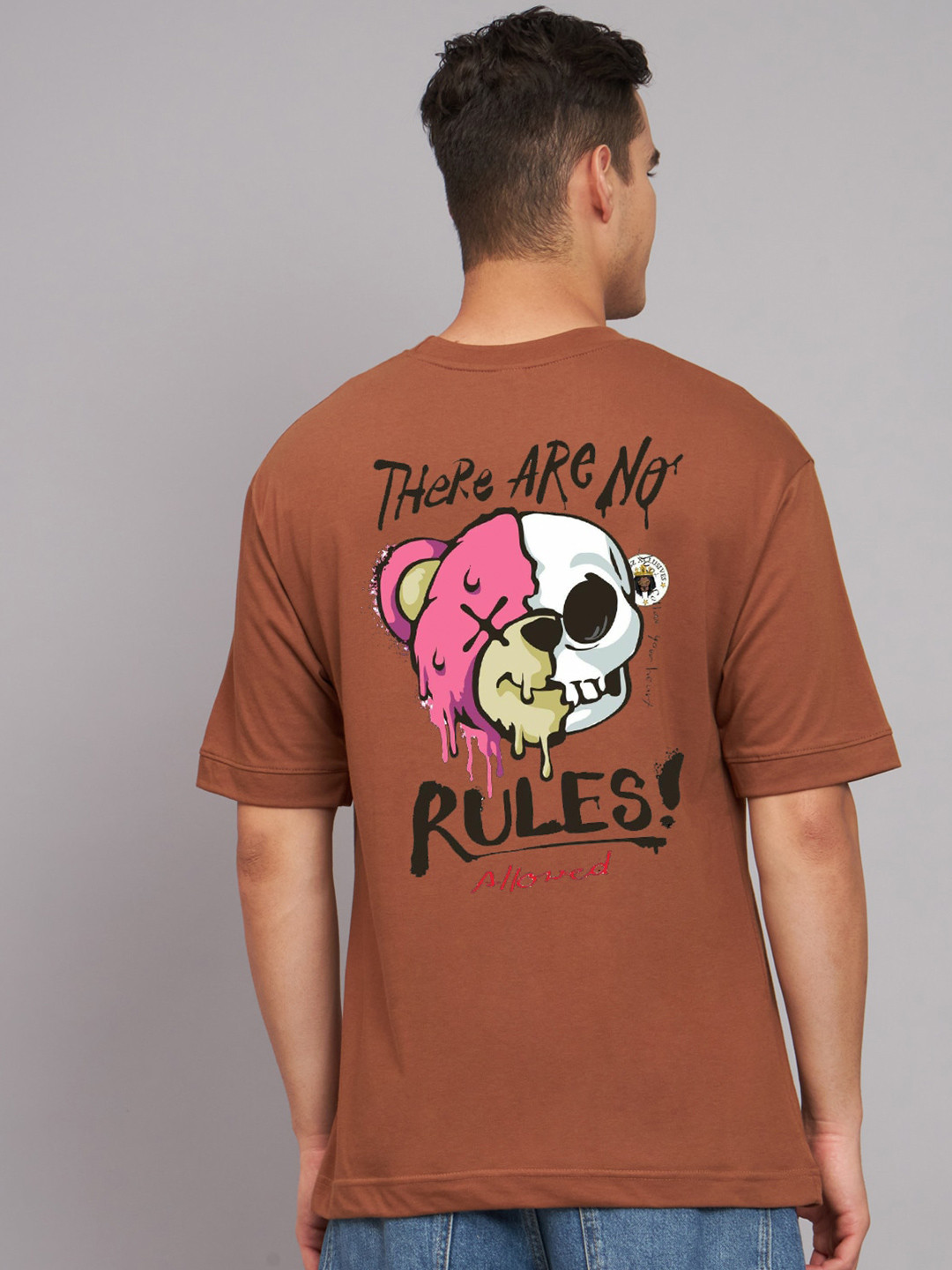 

Imsa Moda Humour and Comic Printed Round Neck Drop-Shoulder Sleeves Pure Cotton T-shirt, Coffee brown