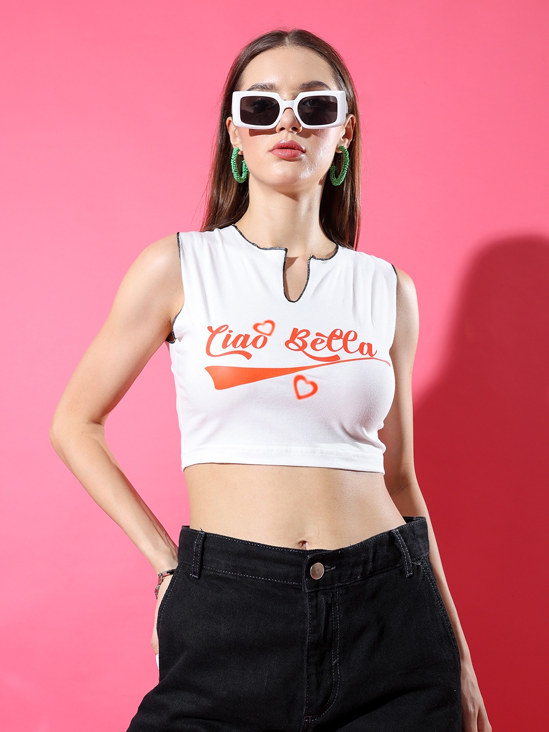 

Stylecast X Hersheinbox Typography Printed Pure Cotton Crop Top, White