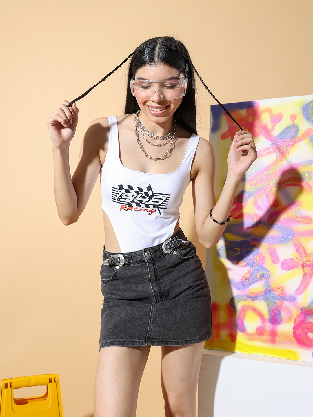 

Stylecast X Hersheinbox Graphic Printed Tank Crop Top, White