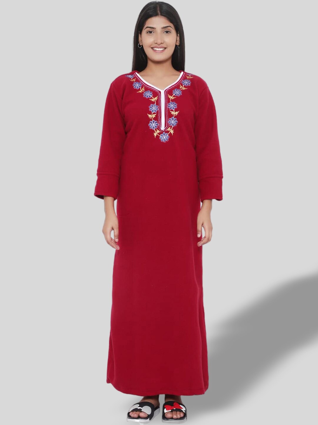 

PALIVAL Floral Embroidered V-Neck Maxi Nightdress, Maroon