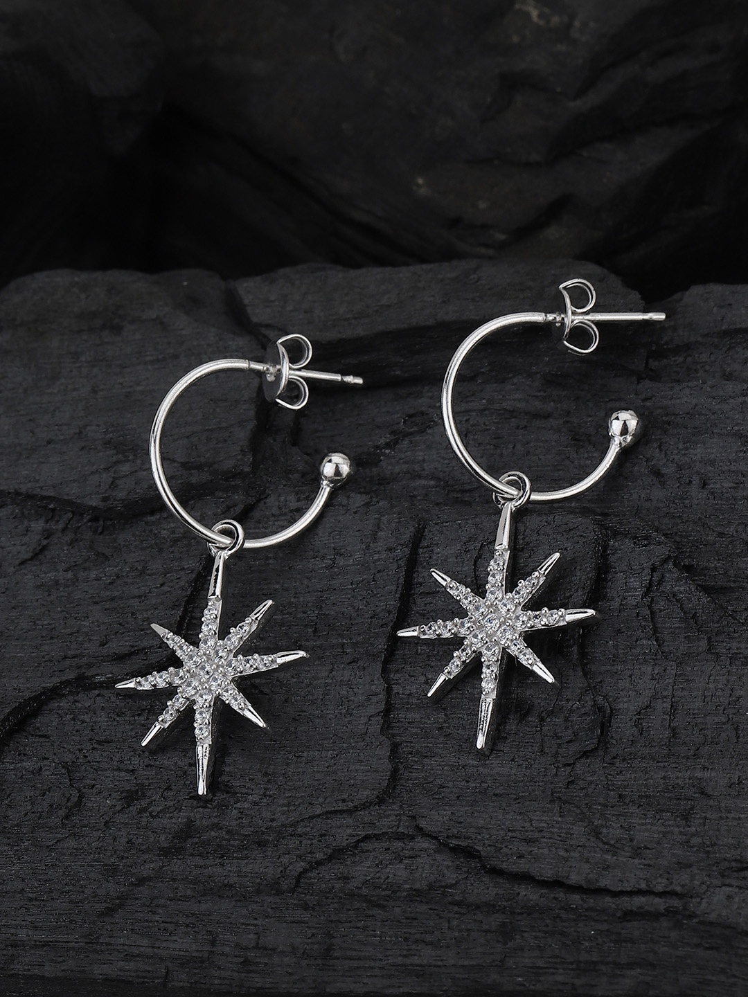 

Carlton London Silver Toned Rhodium Plated Starburst Drop Earrings