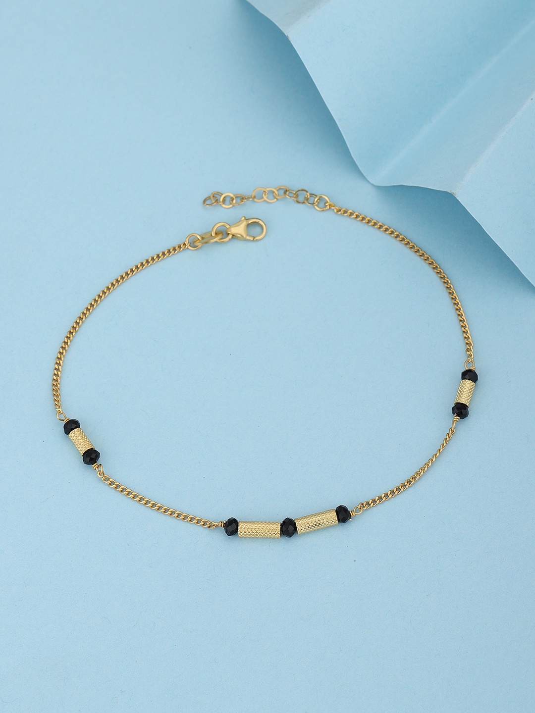 

Carlton London 18Kt Gold Plated Anklet inlined With Bead & Gold Bar