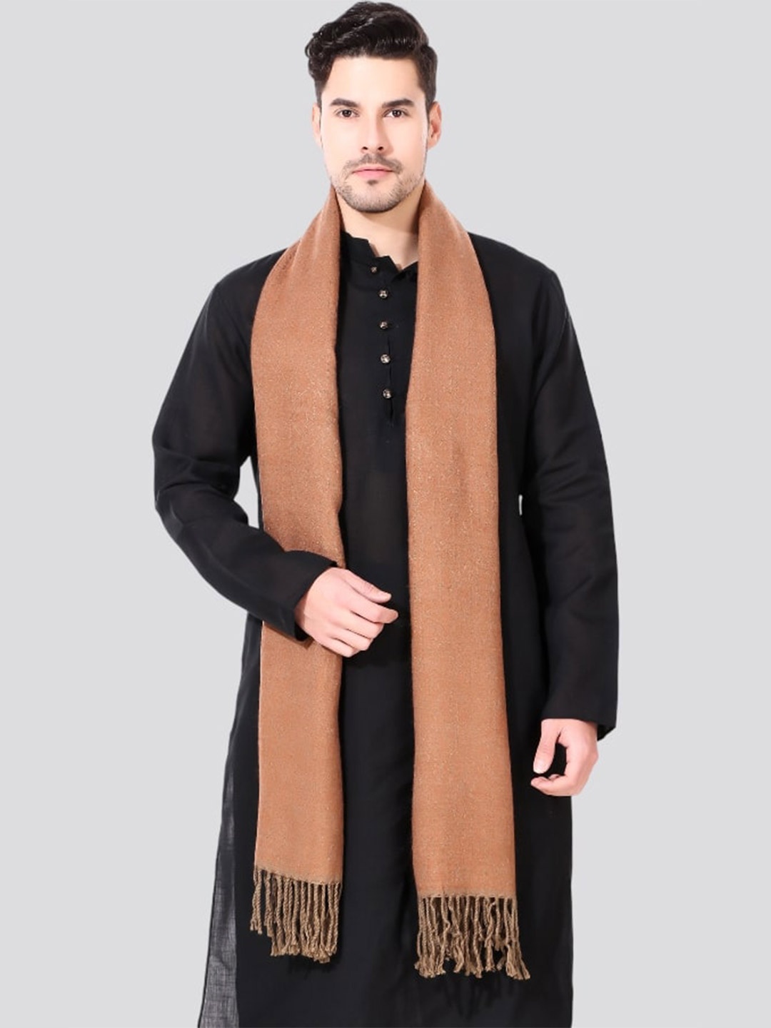 

YARNSMITH Tasselled Wool Stole, Brown