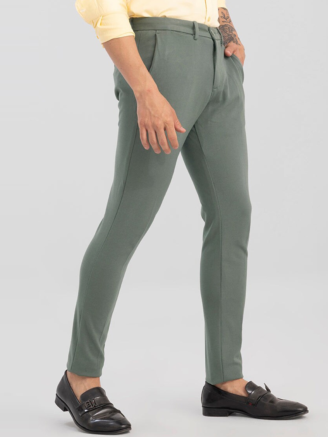 

Snitch Men Green Smart Skinny Fit Cotton Trousers