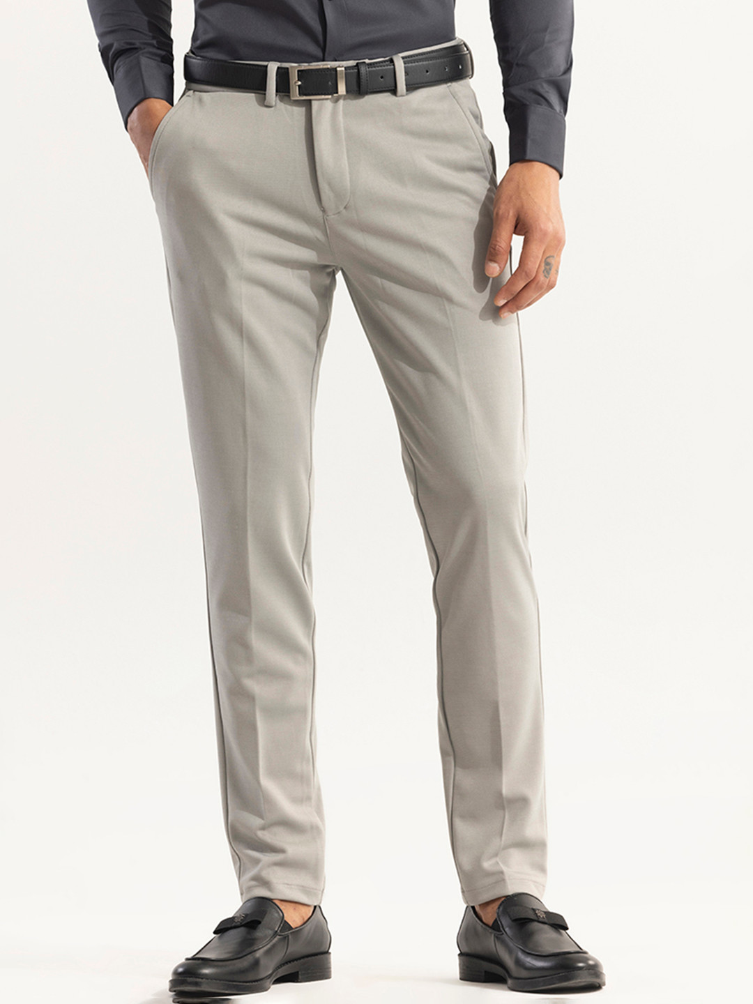 

Snitch Men Grey Smart Skinny Fit Cotton Trousers