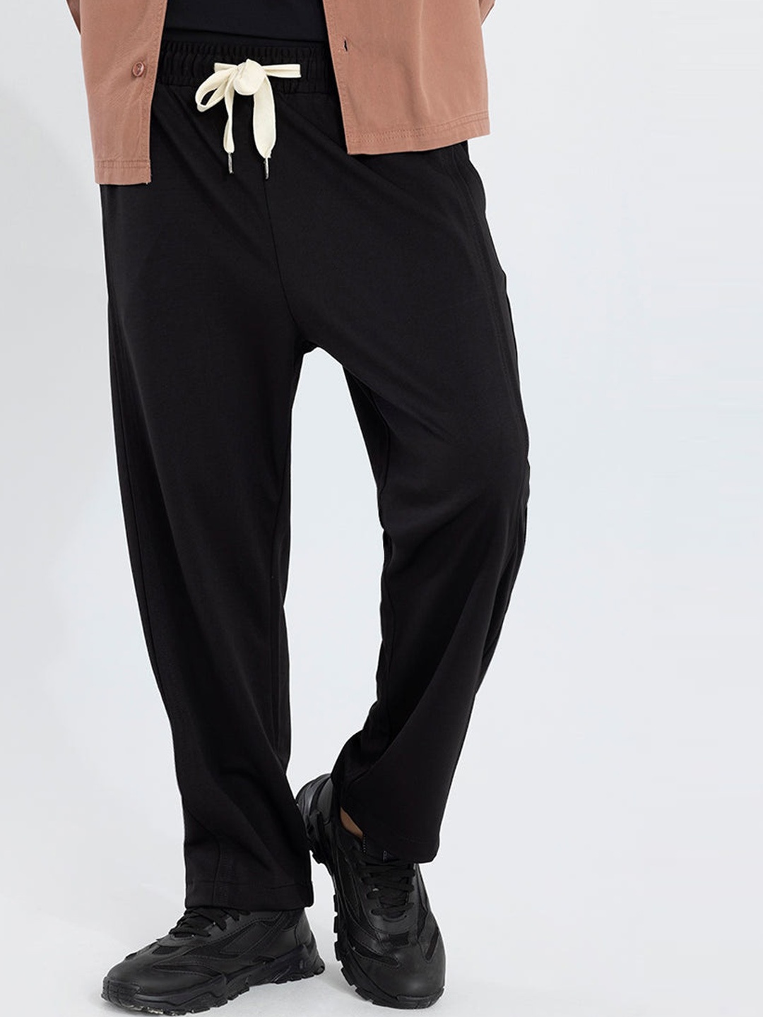 

Snitch Men Black Smart Loose Fit Joggers Cotton Trousers