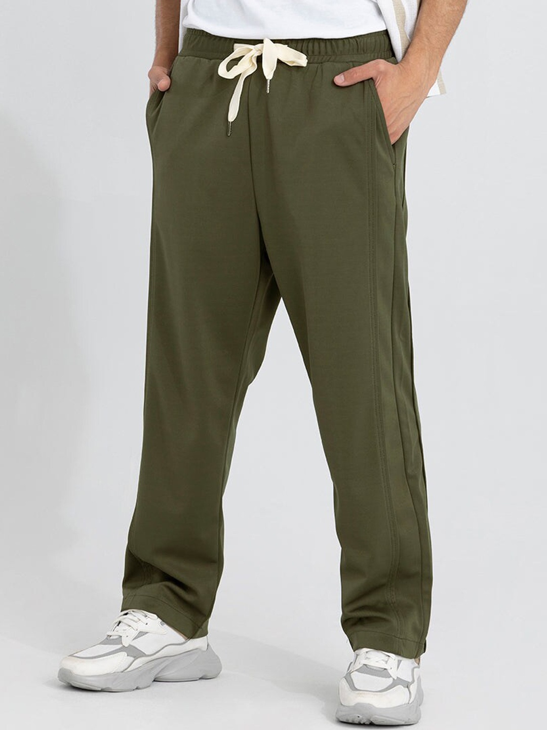 

Snitch Olive Green Smart Loose Fit Mid Rise Cotton Trousers