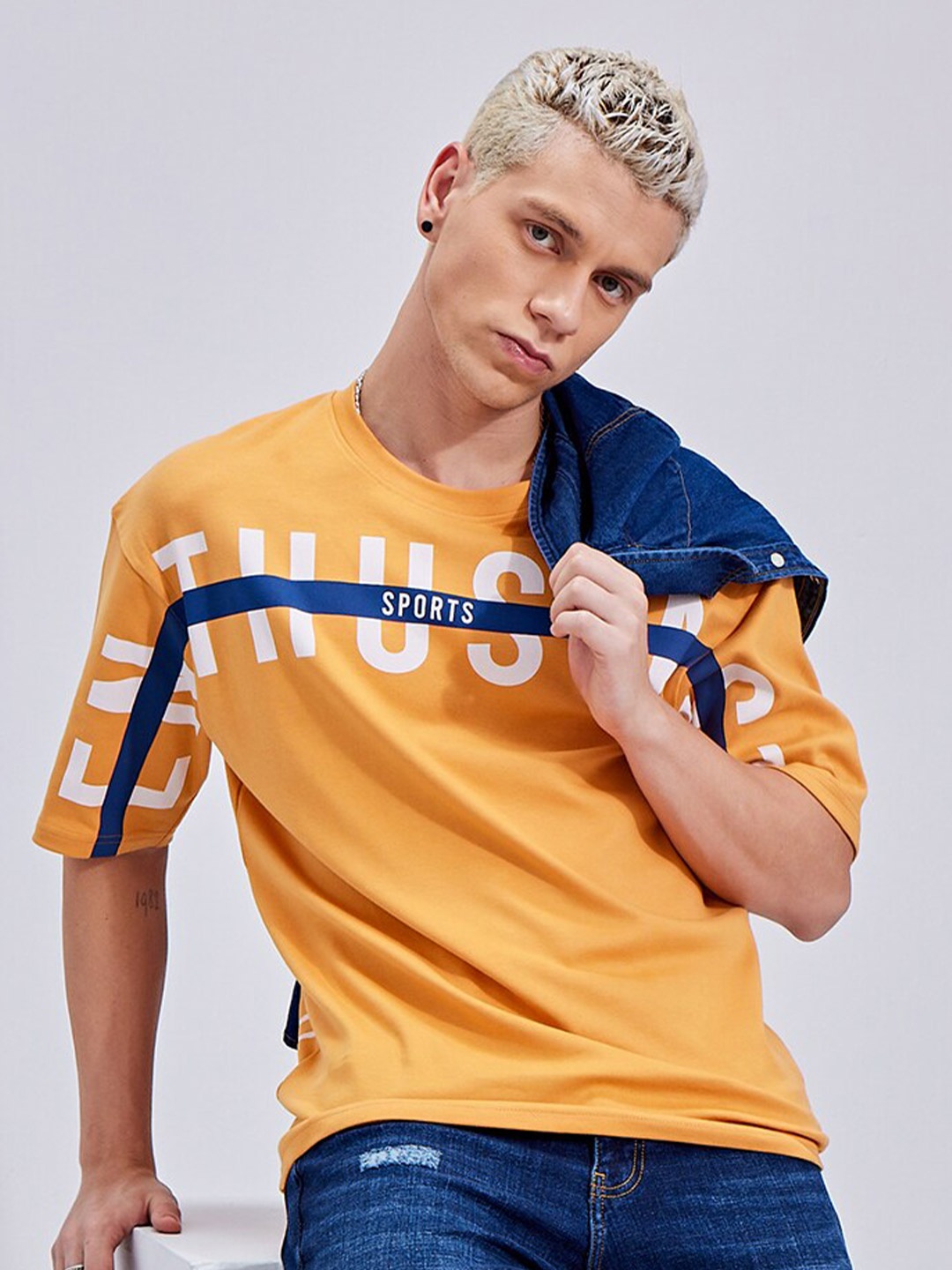 

Snitch Mustard Yellow Typography Printed Oversized Fit T-shirt