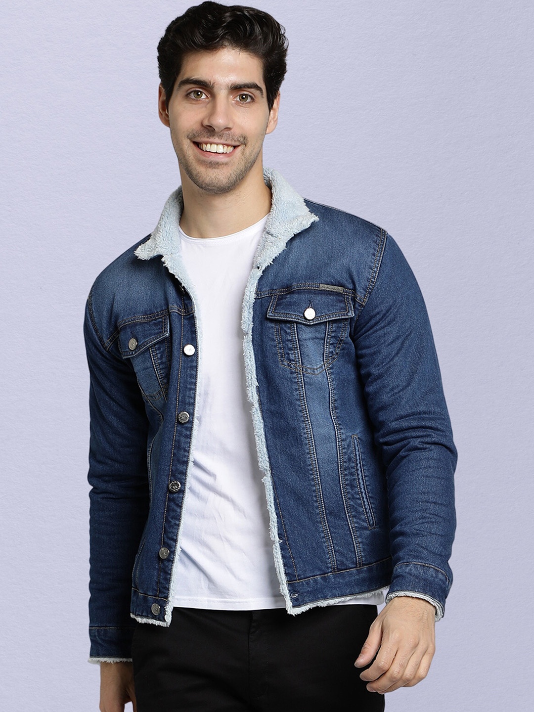 

NUEVOSDAMAS Spread Collar Denim Jacket, Blue