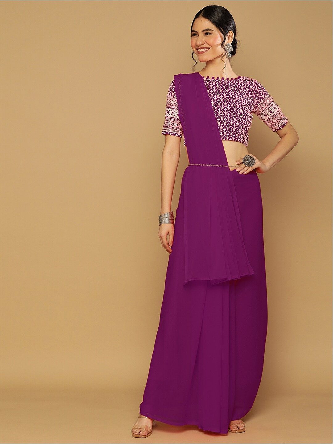 

Mitera Purple Poly Georgette Saree