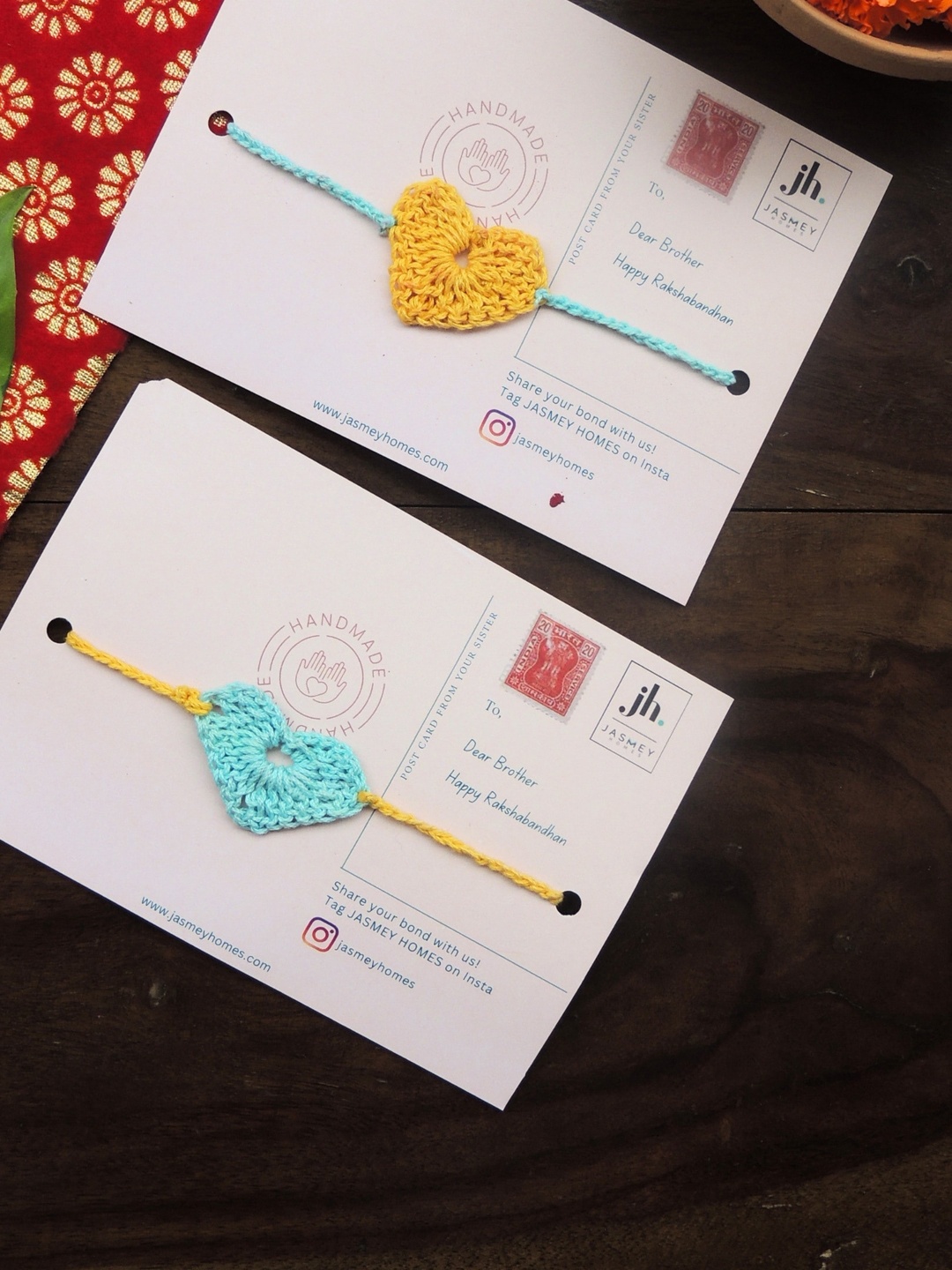 

JASMEY HOMES Men Set Of 2 Heart Charm Thread Rakhis, Blue