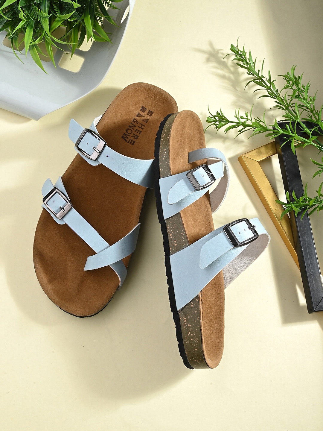 

HERE&NOW Blue Double Strap One Toe Flats