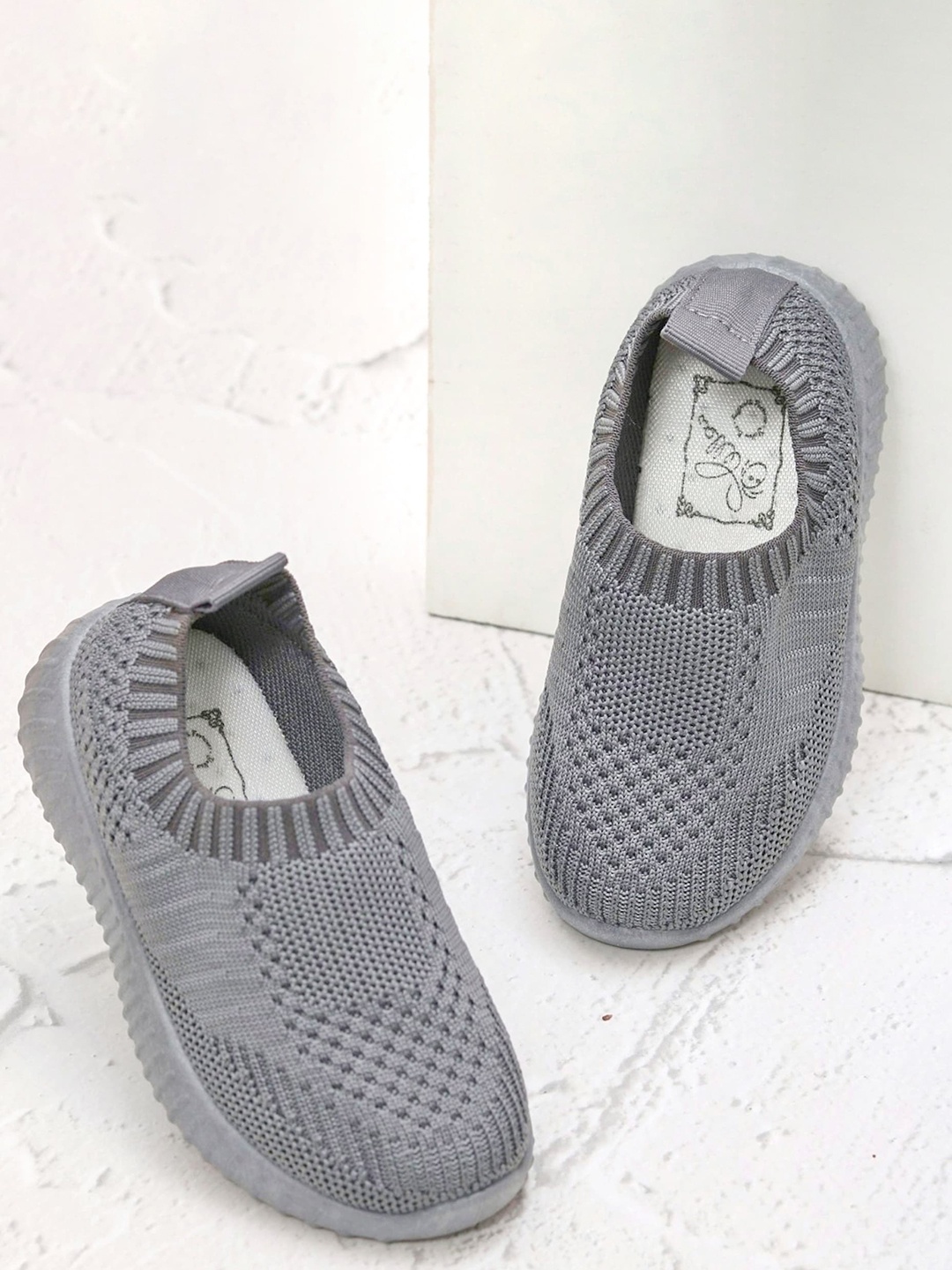 

Yellow Bee Boys Textured Comfort Insole Mesh Basics Slip-On Sneakers, Grey