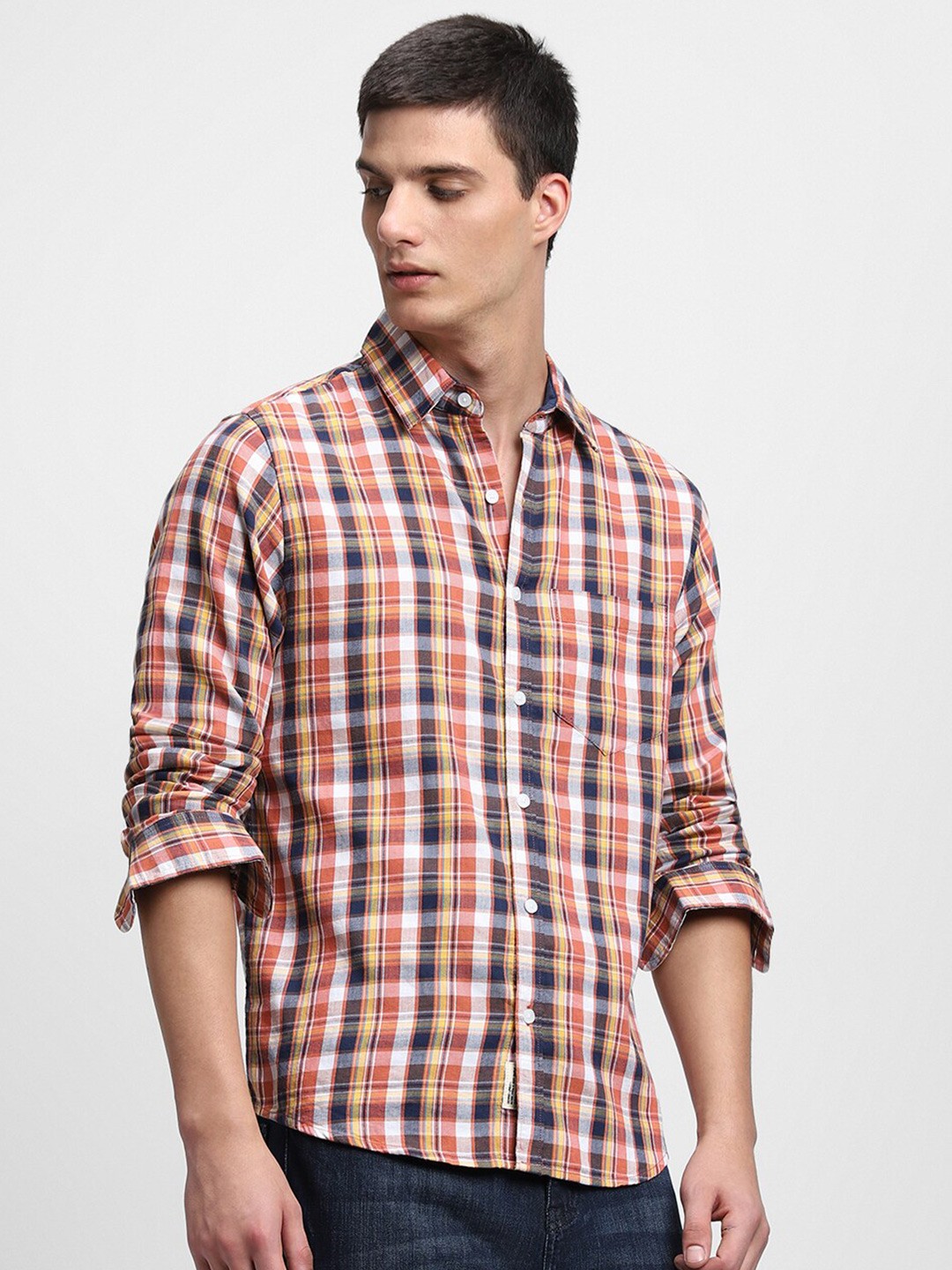 

Dennis Lingo Tartan Checks Checked Slim Fit Cotton Casual Shirt, Red