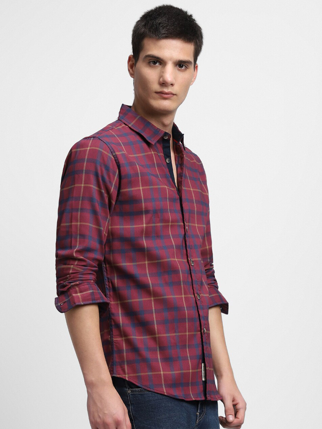 

Dennis Lingo Slim Fit Tartan Checked Pure Cotton Casual Shirt, Red