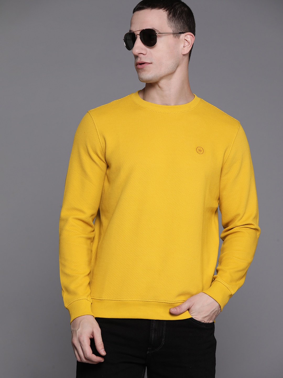 

Louis Philippe Textured Sweatshirt, Mustard