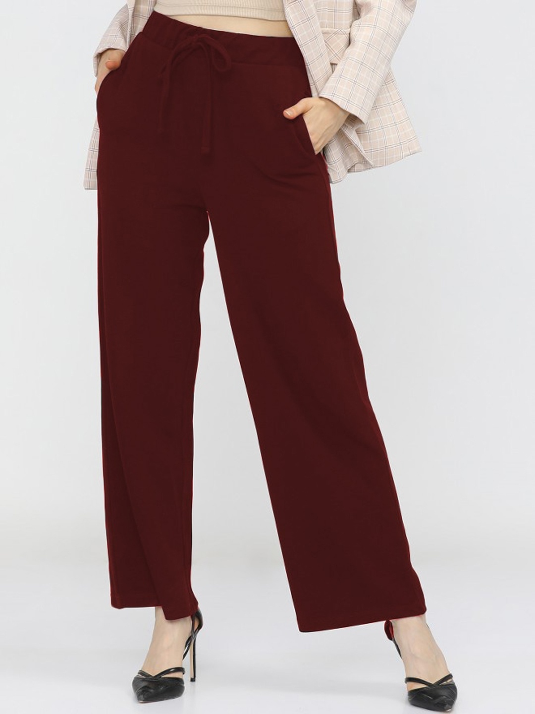 

WESTHOOD Women Relaxed Loose Fit Parallel Trousers, Maroon