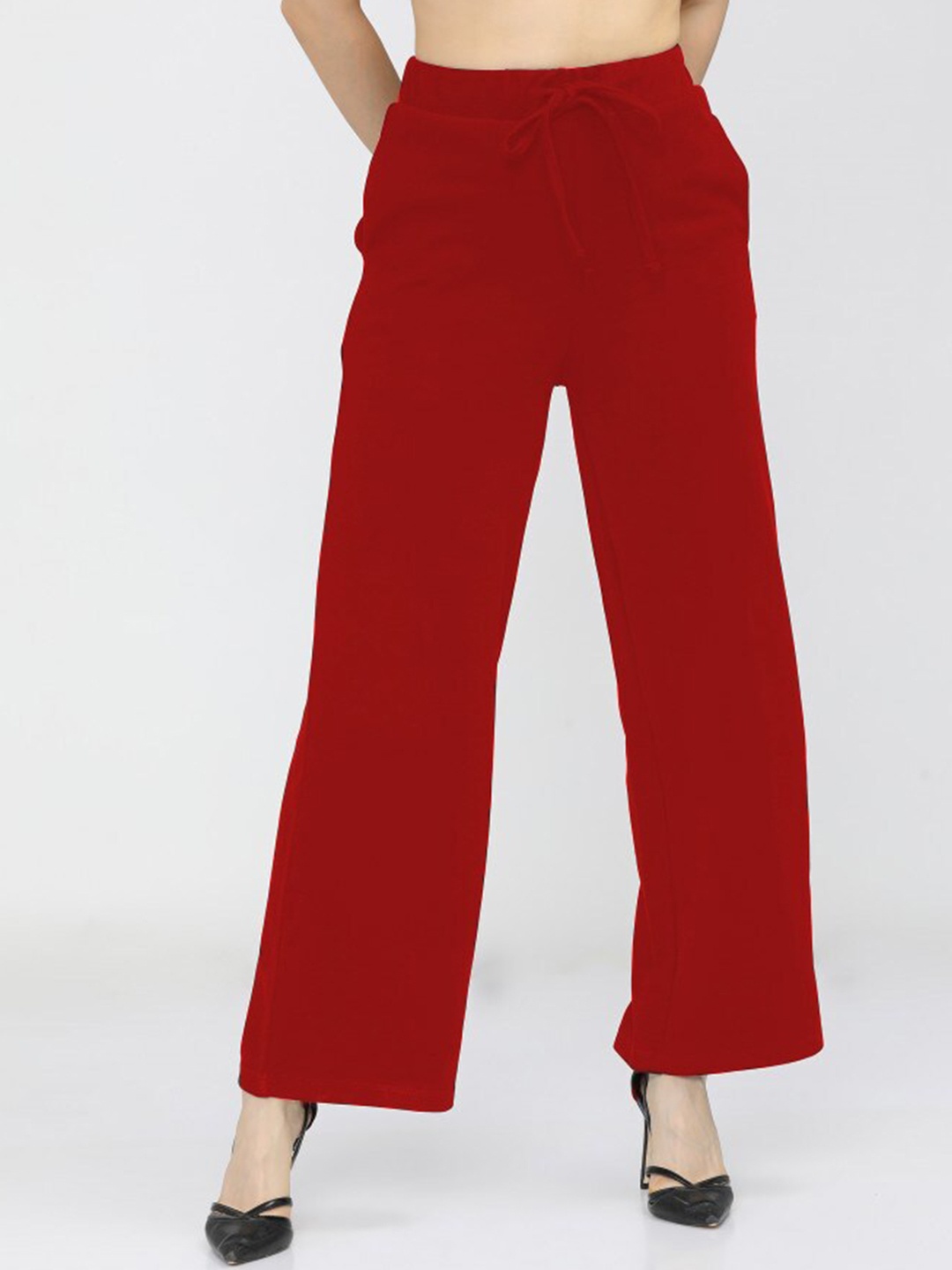 

WESTHOOD Women Mid-Rise Relaxed Loose Fit Trousers, Red