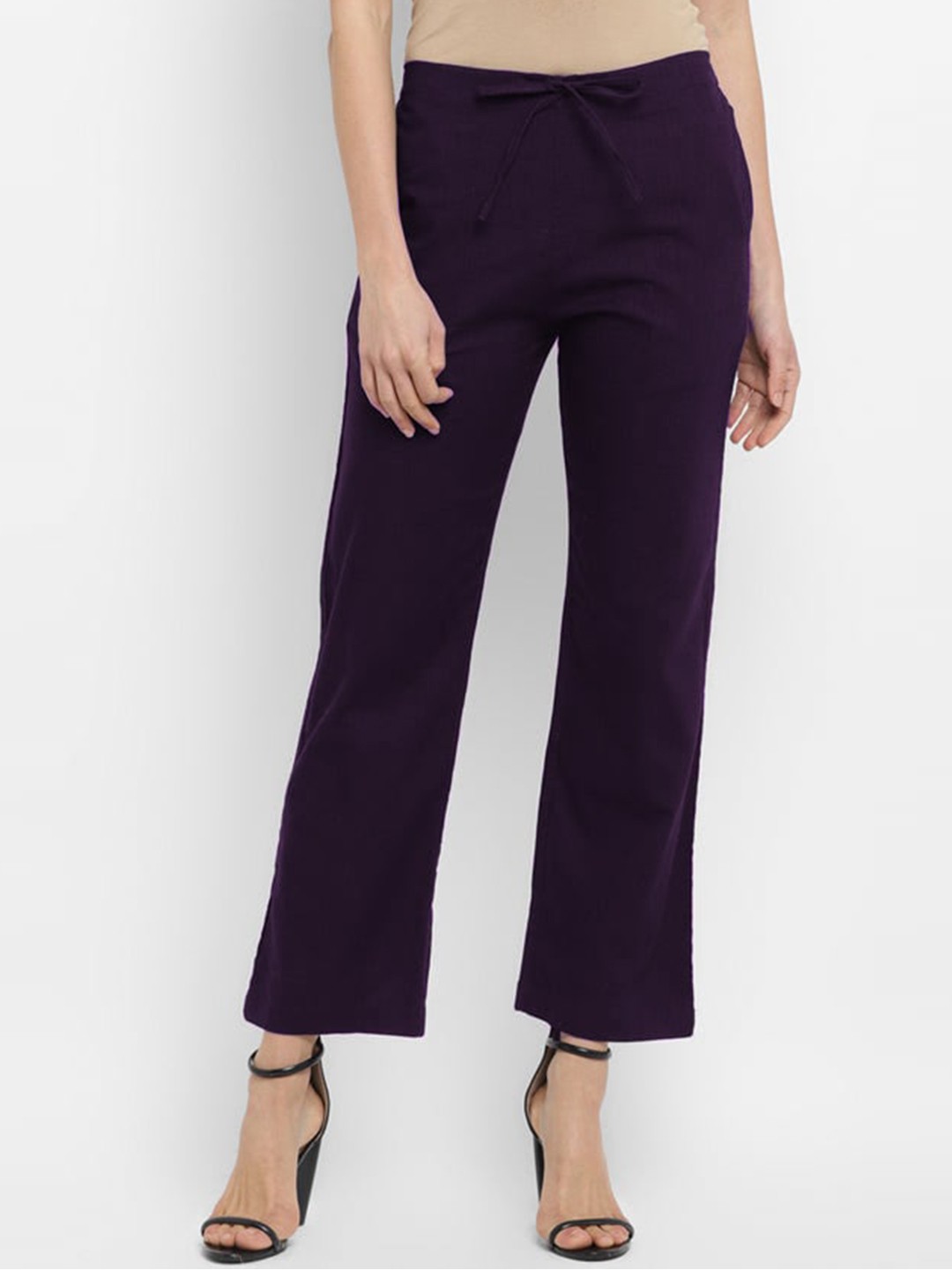 

WESTHOOD Women Relaxed Loose Fit Cropped Parallel Trousers, Purple