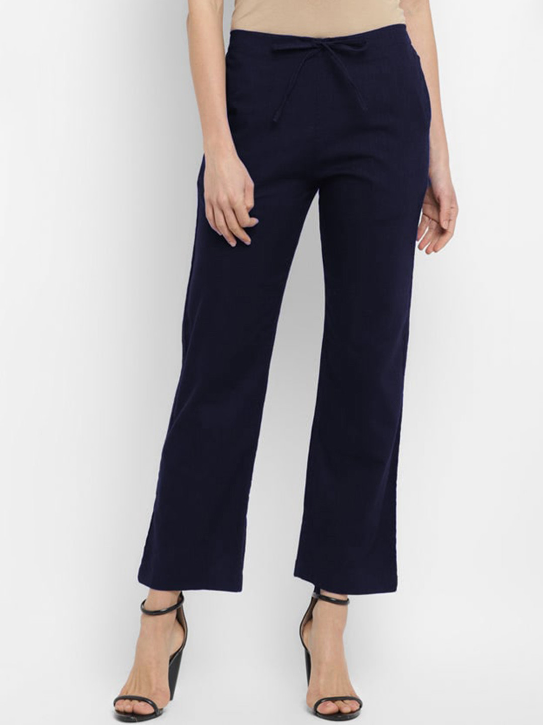

WESTHOOD Women Relaxed Loose Fit Cropped Parallel Trousers, Navy blue