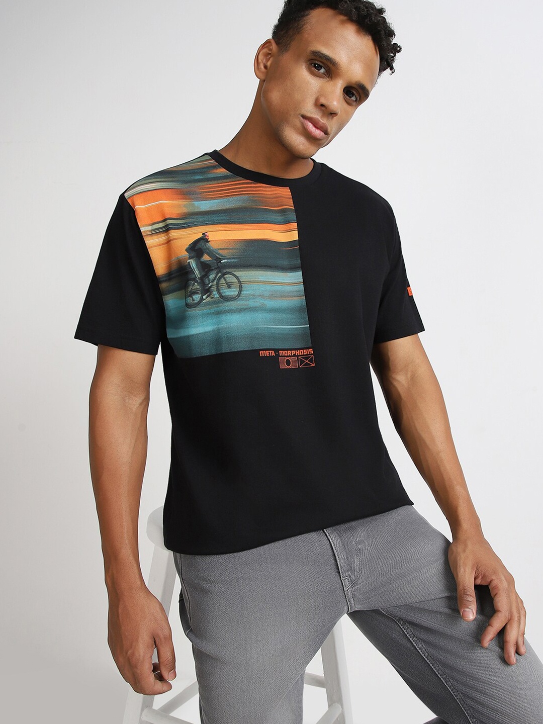 

Lee Men Graphic Printed Round Neck Cotton T-shirt, Black