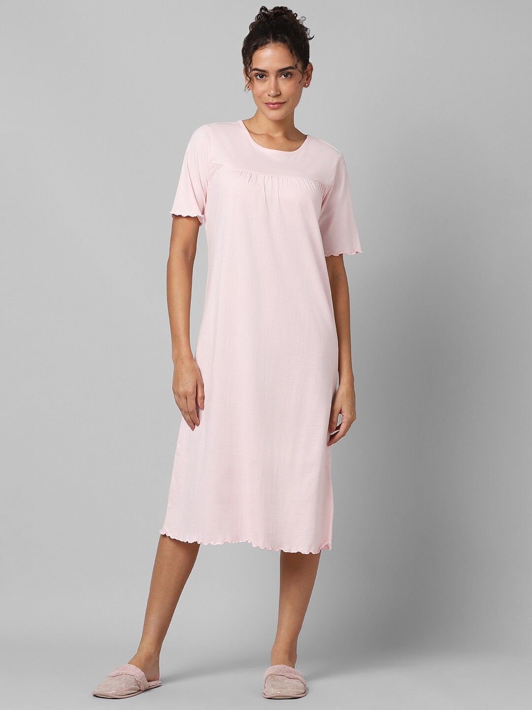 

Dreamz by Pantaloons Round Neck Pure Cotton Nightdress, Pink