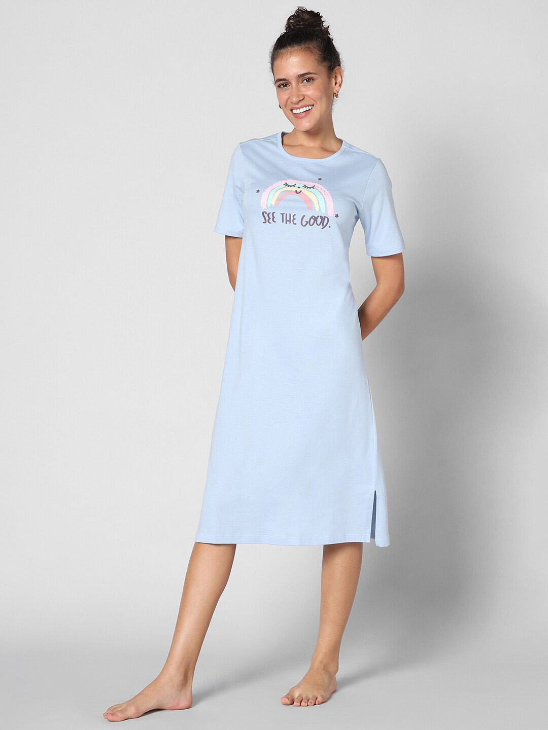 

Dreamz by Pantaloons Graphic Printed Pure Cotton Nightdress, Blue