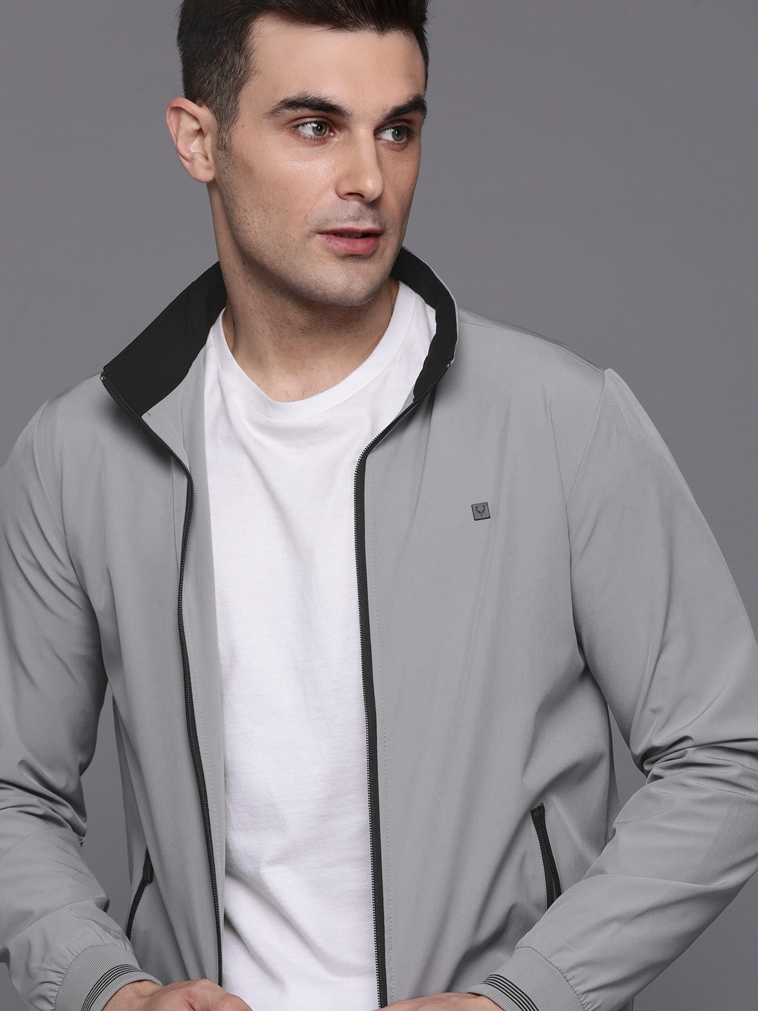 

Allen Solly Mock Collar Regular Fit Bomber Jacket, Grey