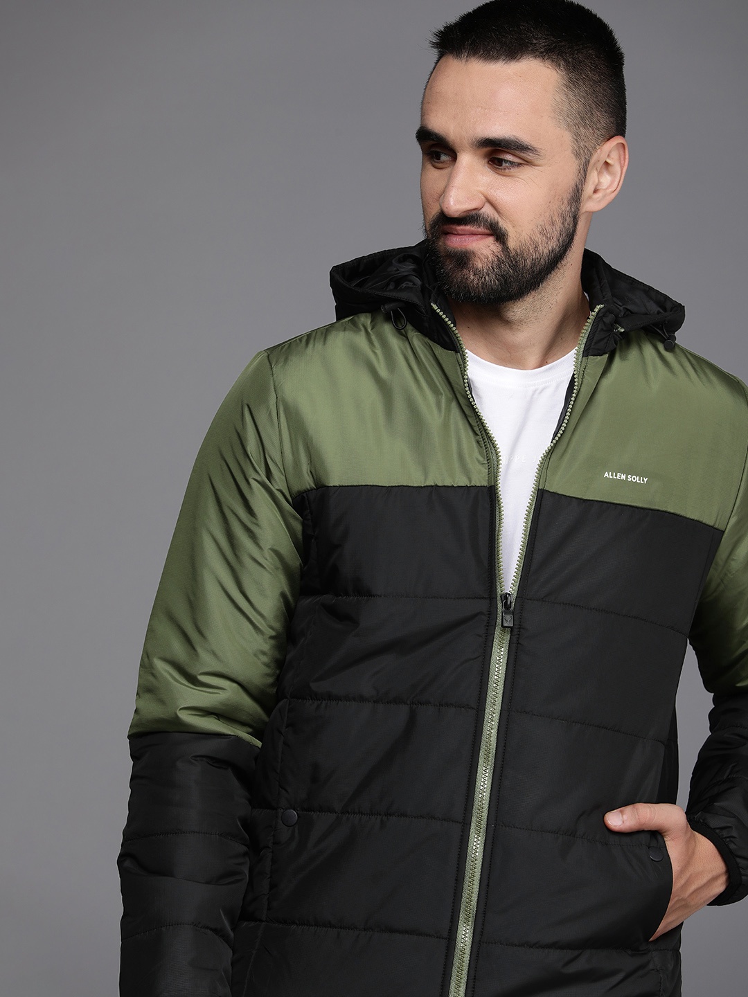 

Allen Solly Men Colourblocked Padded Jacket, Olive