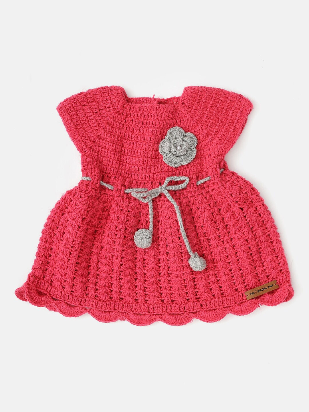 

The Original Knit Infant Girls Self Design Corsage Tie-Up Acrylic Fit & Flare Dress, Magenta