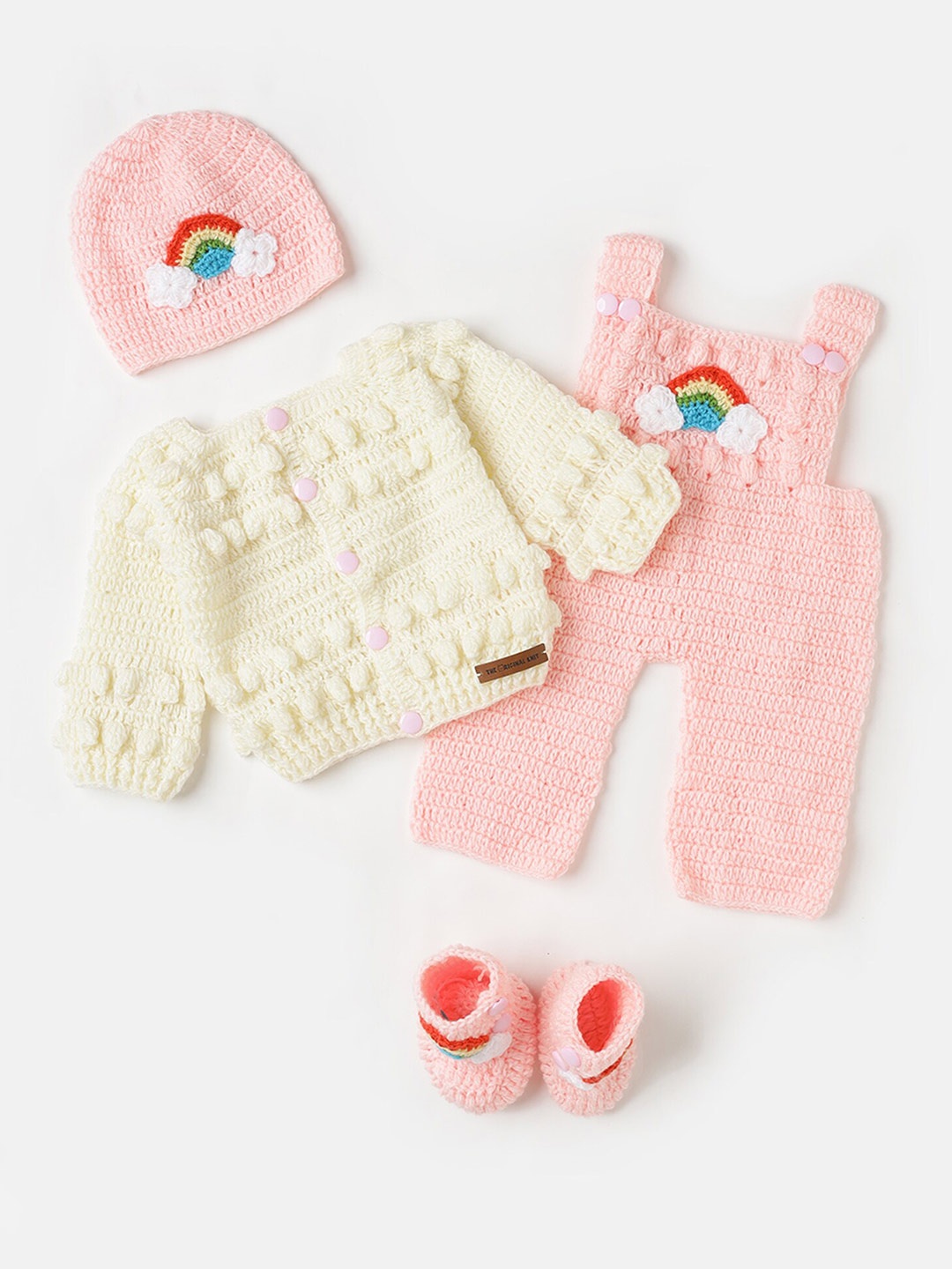 

The Original Knit Infants Self Design Cloud Embellished Crochet Dungaree, Pink