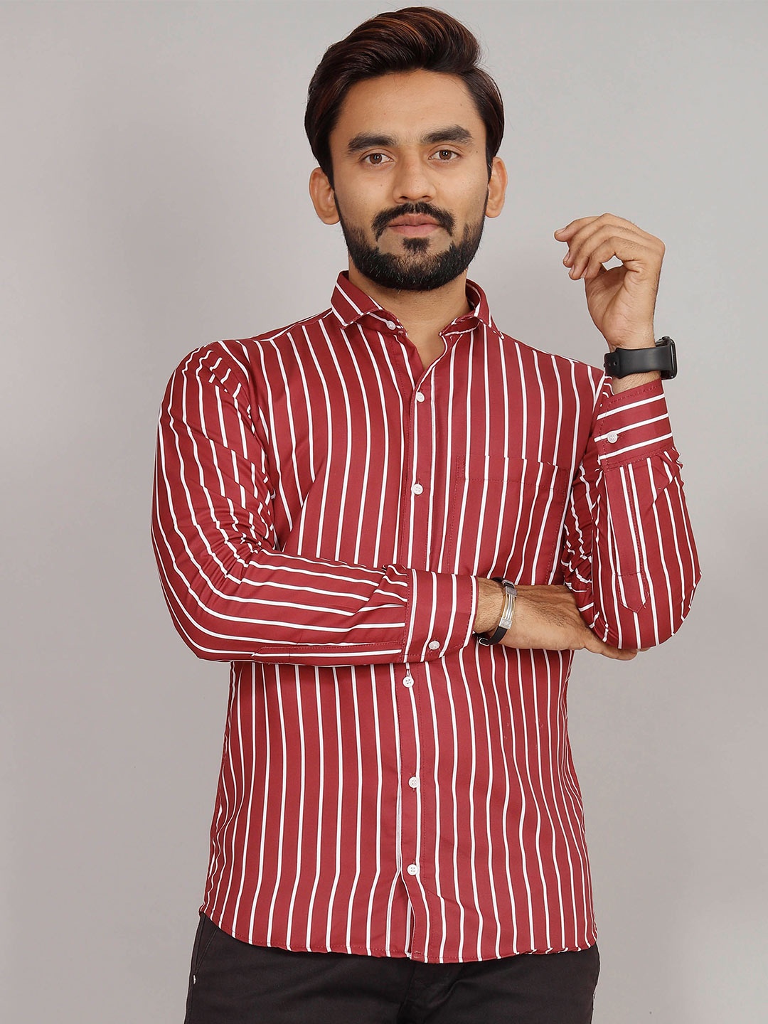 

Indian Fashionista Striped Premium Opaque Casual Shirt, Brown