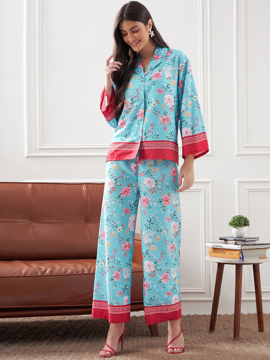 

SASSAFRAS alt-laze Printed Shirt With Trousers Co-Ords, Turquoise blue