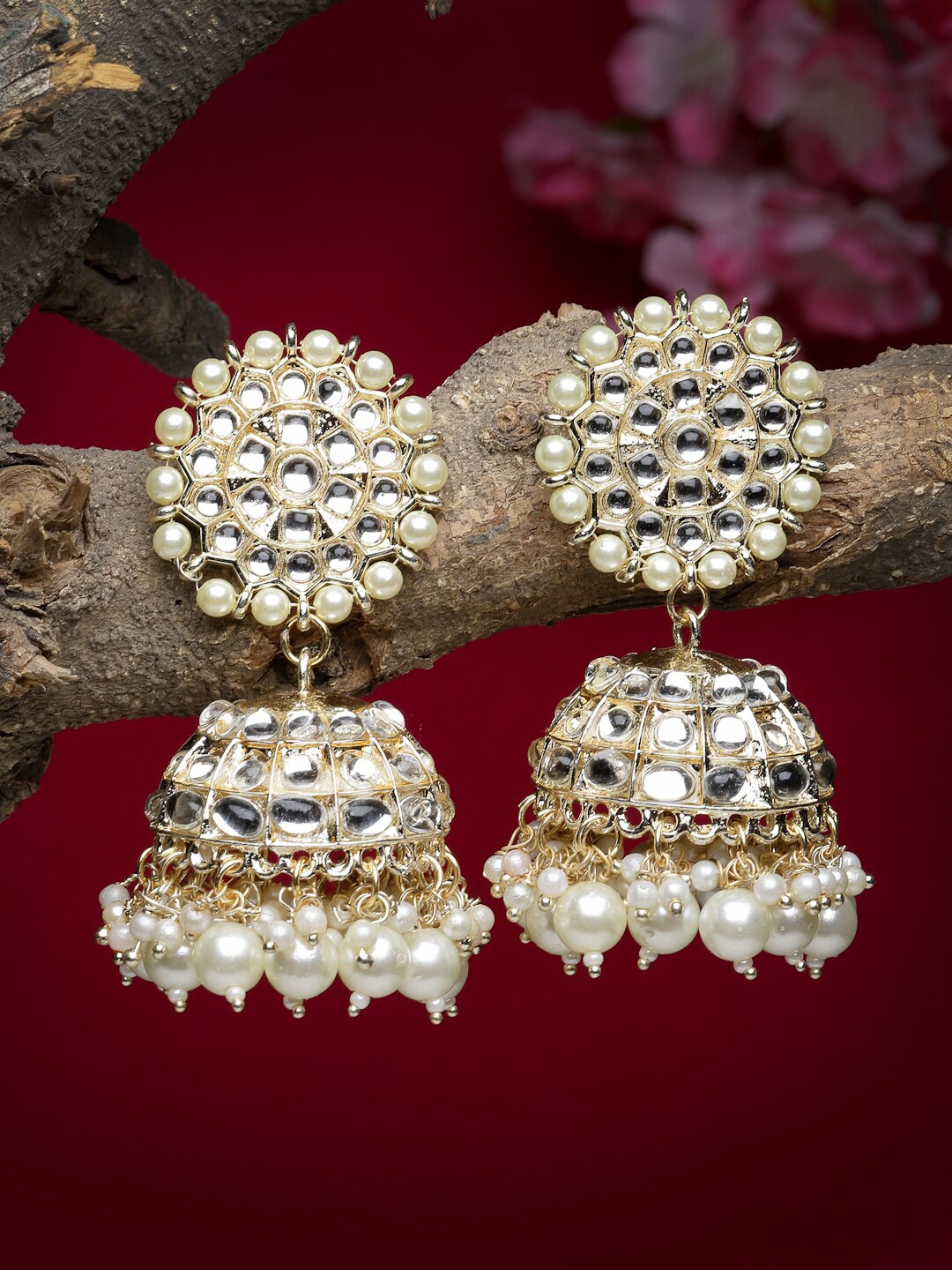 

NVR Beaded Dome Shaped Jhumkas, Silver
