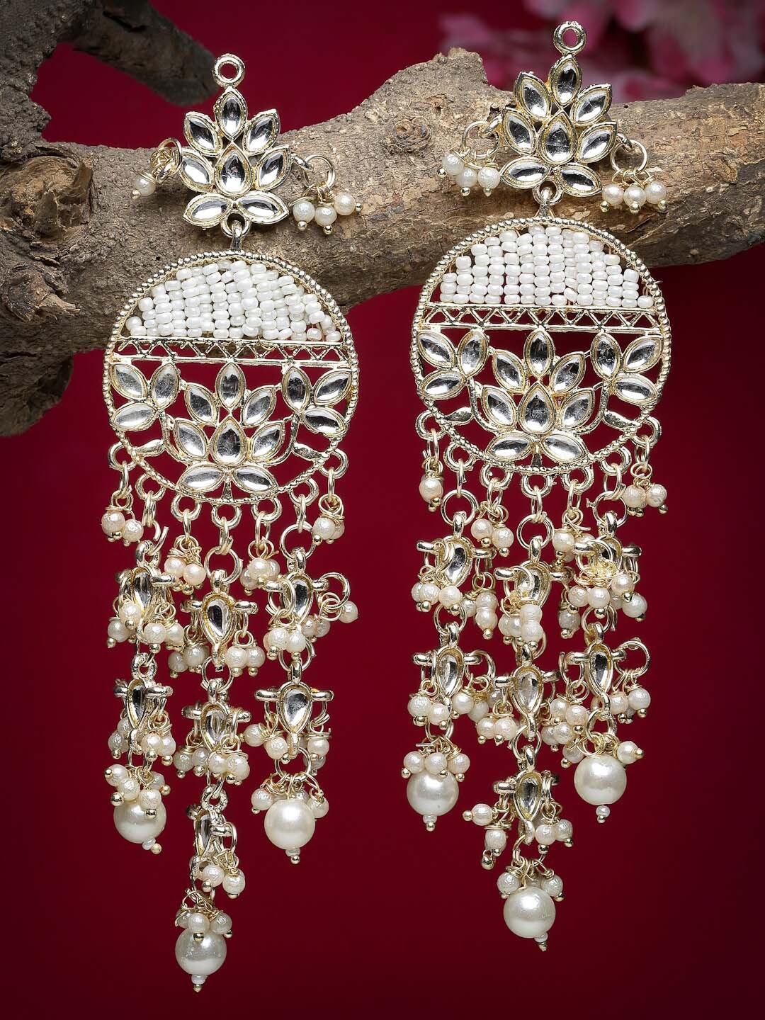 

NVR Kundan & Stone Studded Drop earrings, Silver
