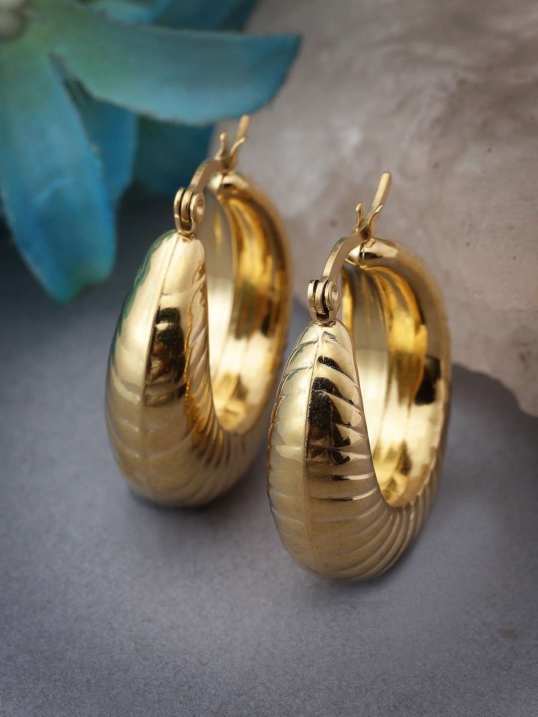 

NVR Women Gold-Plated Circular Hoop Earrings