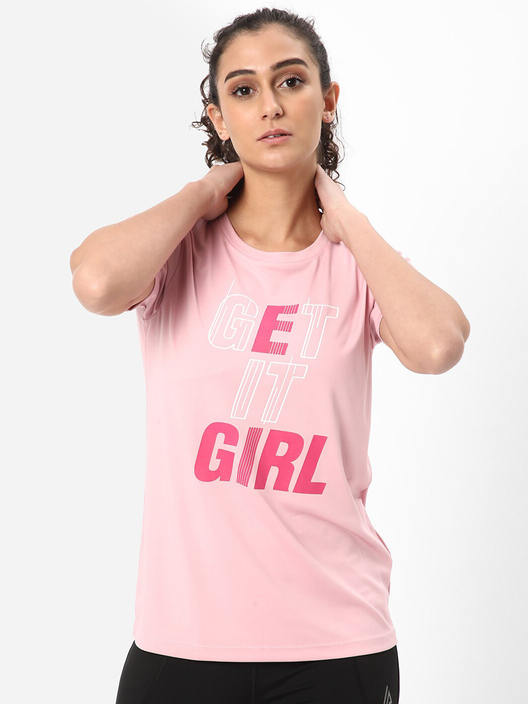 

R&B Typography Printed Round Neck T-shirt, Pink