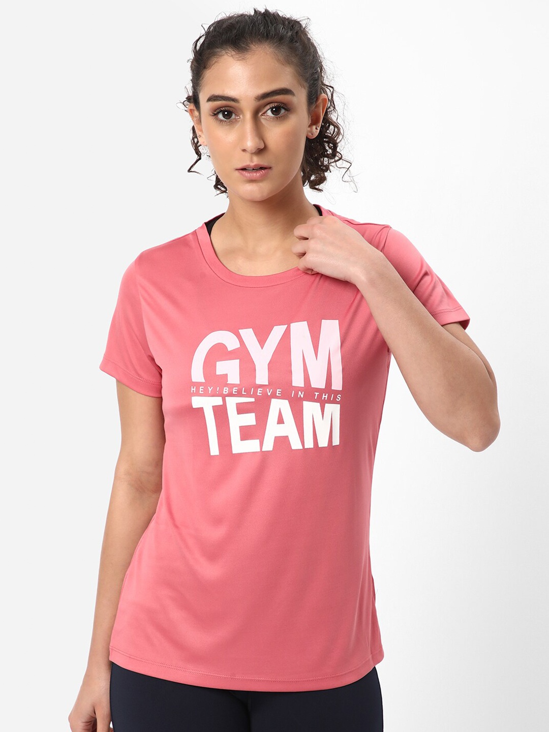R&B Typography Printed Round Neck T-shirt, Pink