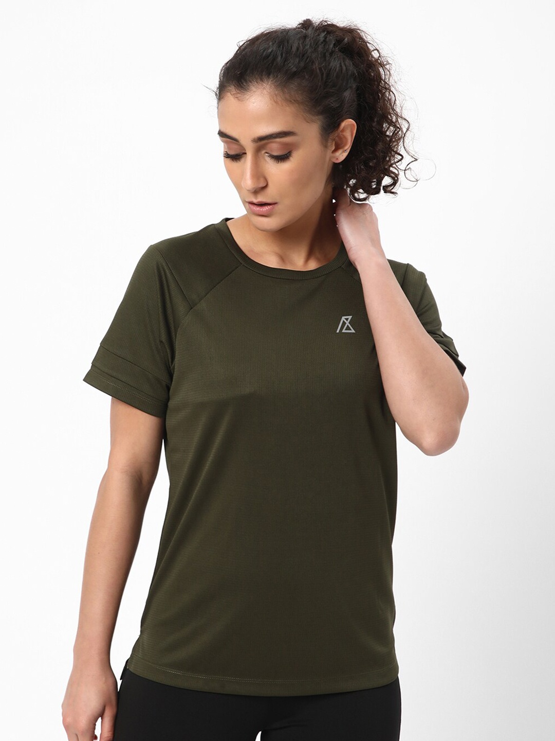 

R&B Round Neck Raglan Sleeves Neck T-shirt, Olive