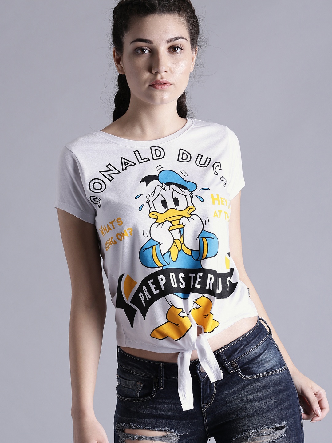 

Kook N Keech Disney Women White Printed Round Neck Crop T-shirt