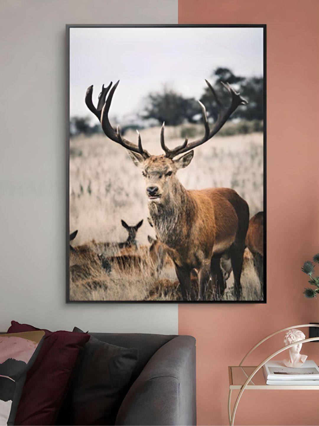 THE HANDMADE FLAIR Crystal Porcelain Off-White & Beige Deer Painting Wall Art