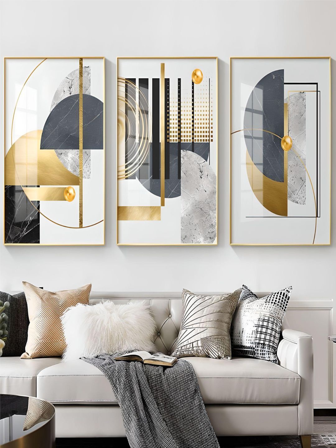 THE HANDMADE FLAIR White & Black 3-Pieces Printed Framed Wall Art