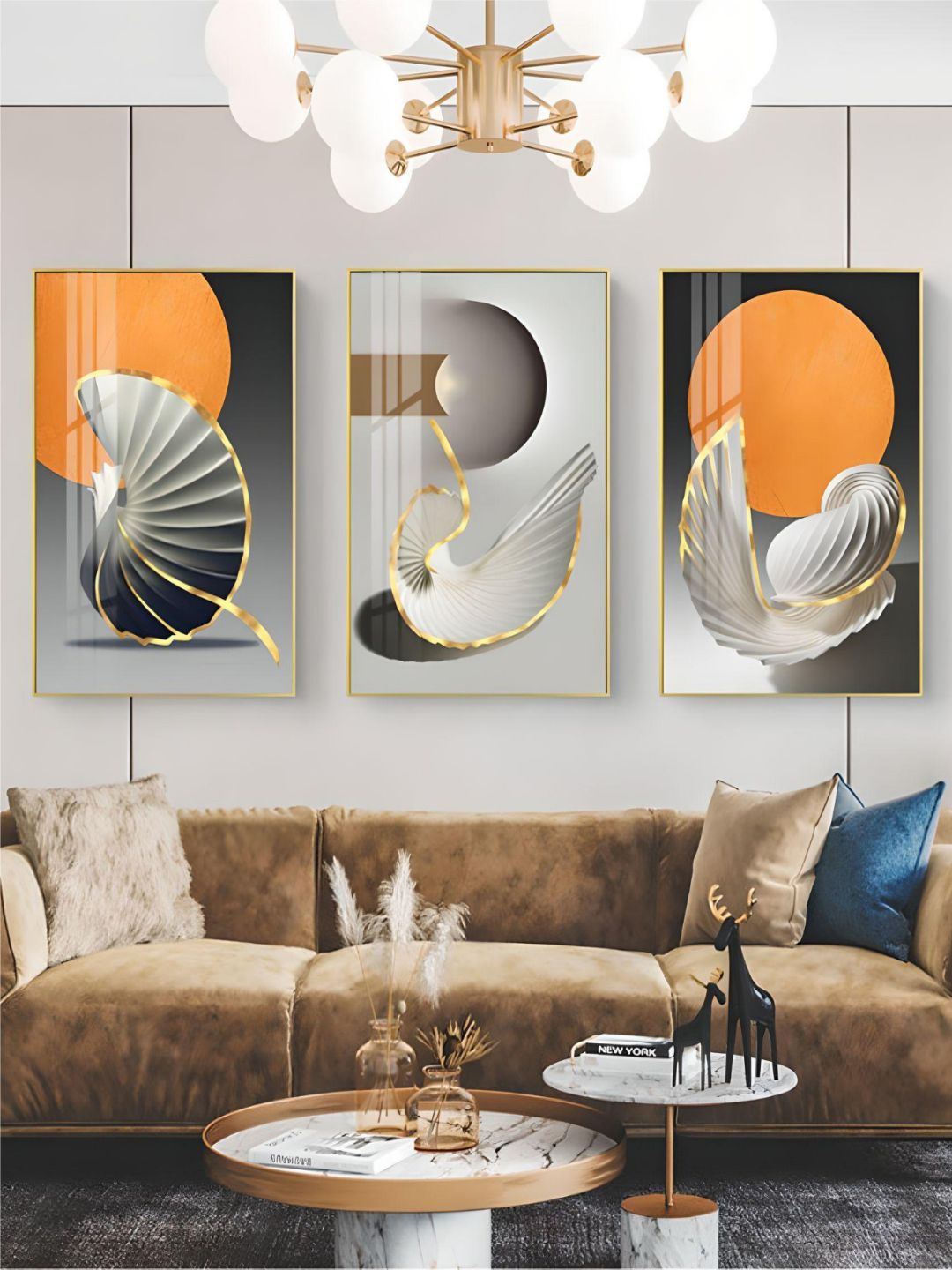 THE HANDMADE FLAIR Orange 3-Pieces Printed Framed Wall Art