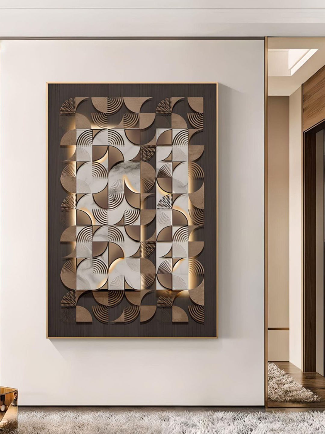 

THE HANDMADE FLAIR Brown & Grey Geometric Abstract Painting Wall Art