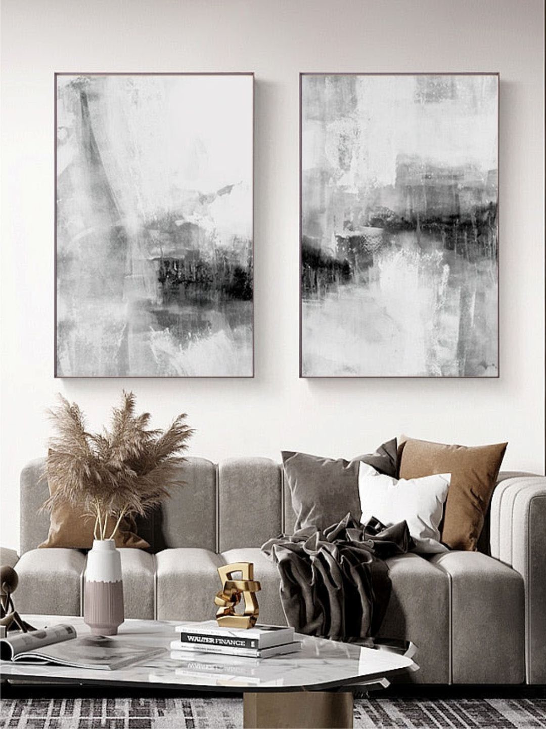 

THE HANDMADE FLAIR Crystal Porcelain 2-Pieces Black & White Abstract Painting Wall Art