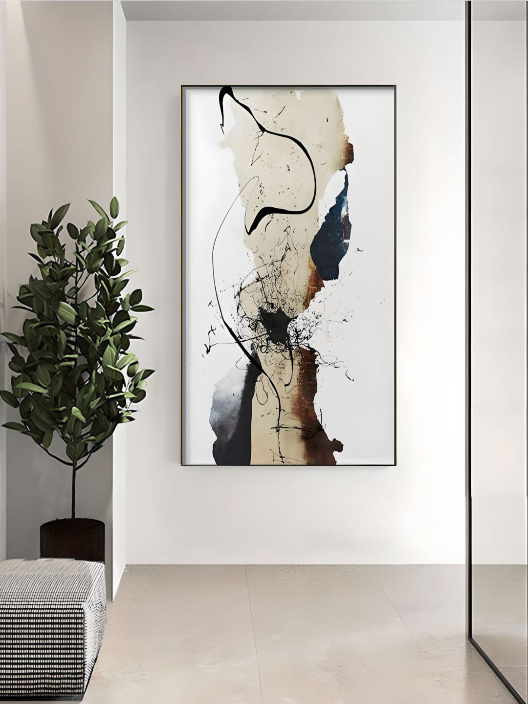 

THE HANDMADE FLAIR White & Black Abstract Painting Wall Art