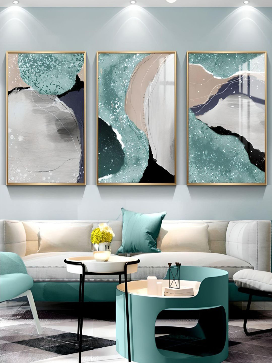

THE HANDMADE FLAIR Grey & Green 3-Pieces Printed Framed Wall Art