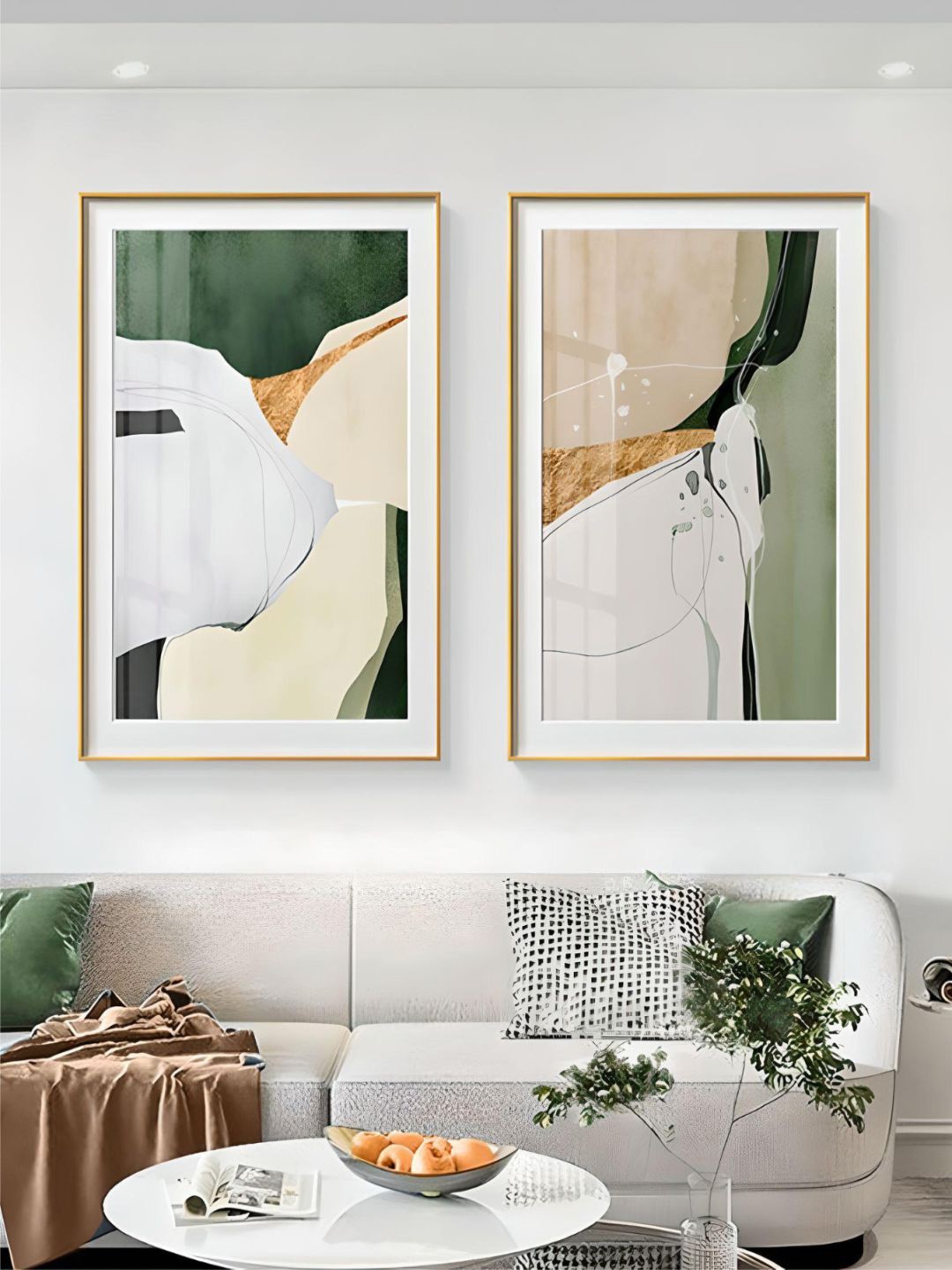 

THE HANDMADE FLAIR Green & White 2-Pieces Printed Framed Wall Art