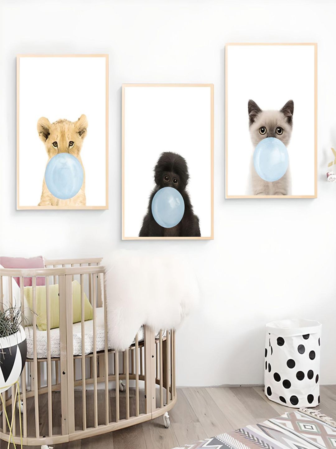 THE HANDMADE FLAIR Crystal Porcelain White & Blue 3 Pieces Nordic Painting Wall Art